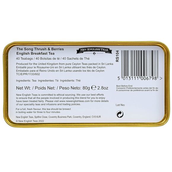 New English Teas Song Thrush and Berries 40 Teabags Breakfast Tea Pink Tin NEW - Picture 6 of 7